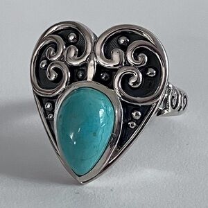 Genuine Royston Turquoise in Heart Shaped .925 Artisan Sterling Silver Ring